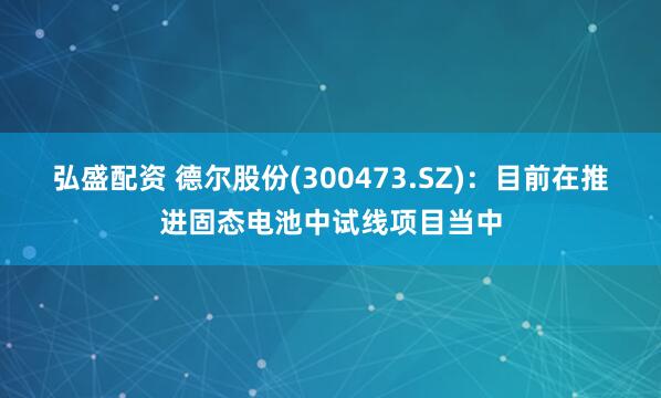 弘盛配资 德尔股份(300473.SZ)：目前在推进固态电池中试线项目当中